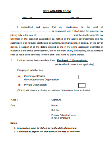 standard declaration form template