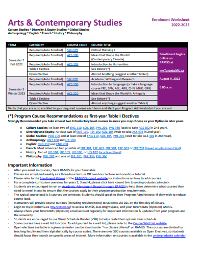 standard enrollment worksheet template
