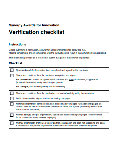 standard verification checklist template