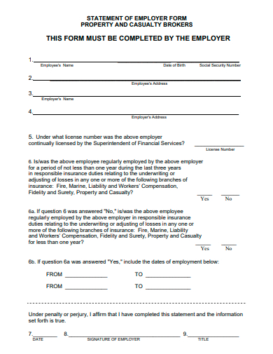 statement of employer form template