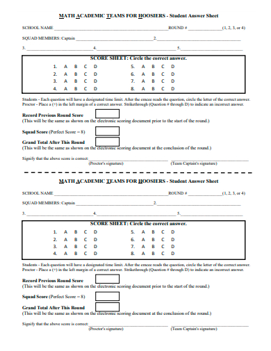 student answer sheet template