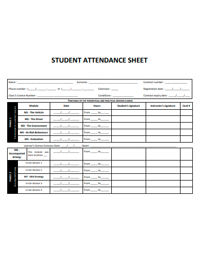 student attendance sheet template