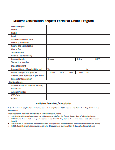 student cancellation request form template
