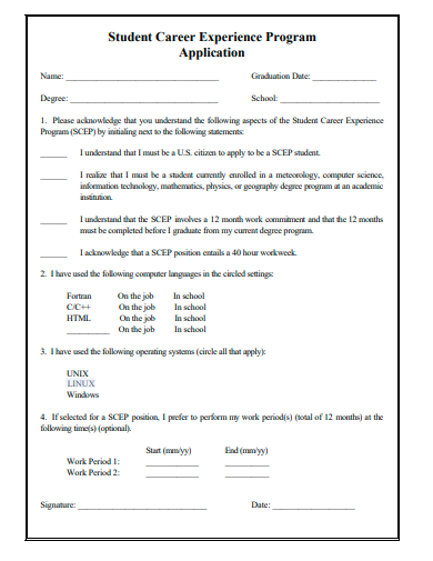 student career experience program application template