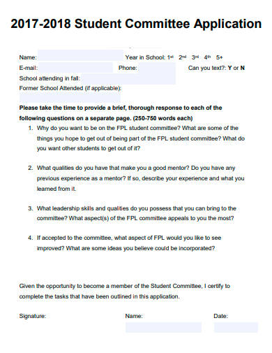 student committee application template