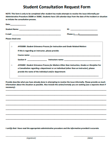 student consultation request form template
