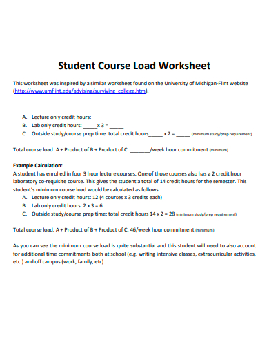student course load worksheet template