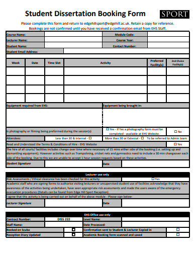 student dissertation booking form template