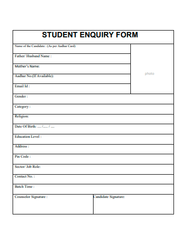 student enquiry form template