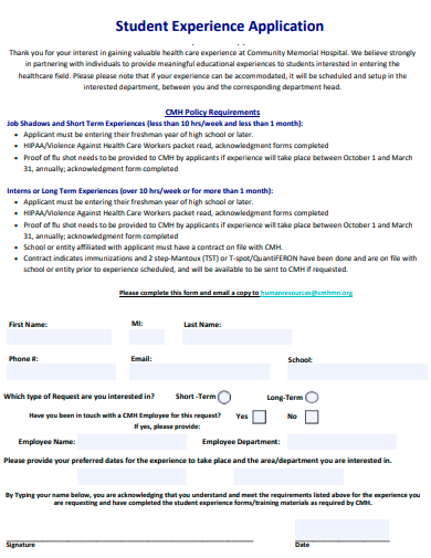 student experience application template
