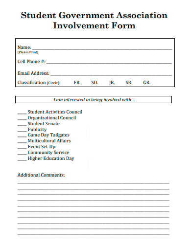 student government association involvement form template