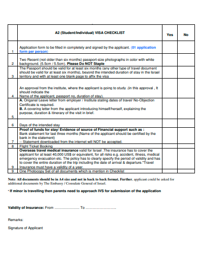 student individual visa checklist template
