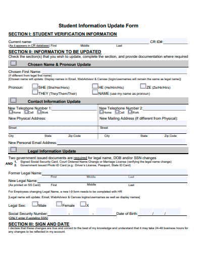 student information update form template