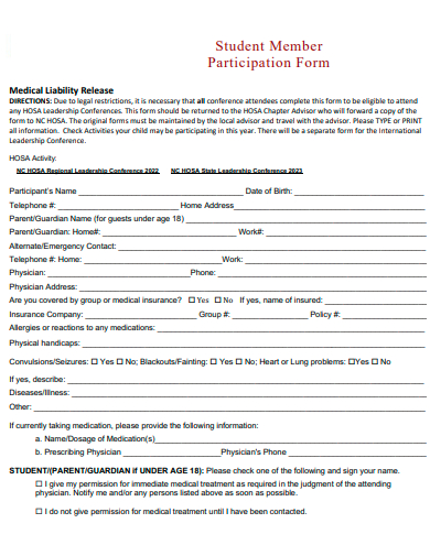student member participation form template