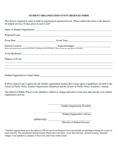 student organization event request form template