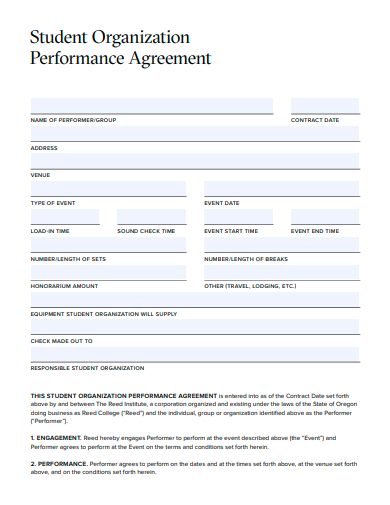 student organization performance agreement template