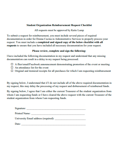 student organization reimbursement request checklist template
