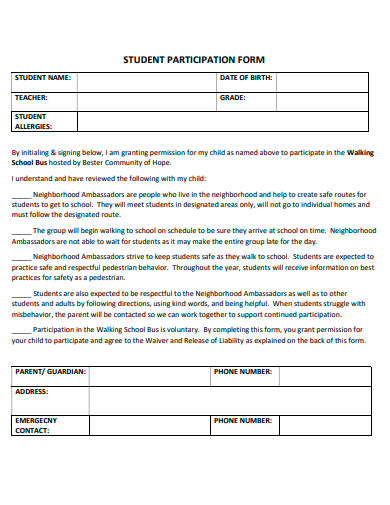 student participation form template