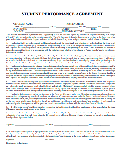 student performance agreement template