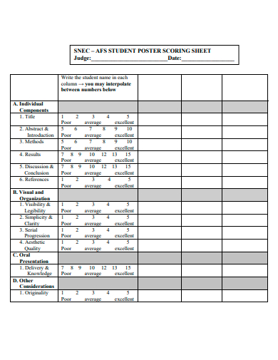 student poster scoring sheet template
