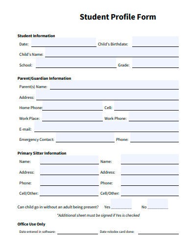 student profile form template