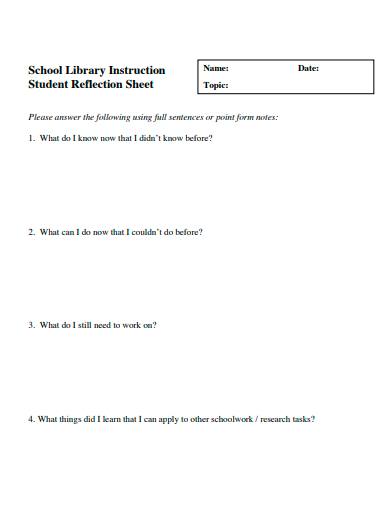 student reflection sheet template