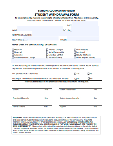 student withdrawal form template