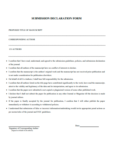 submission declaration form template