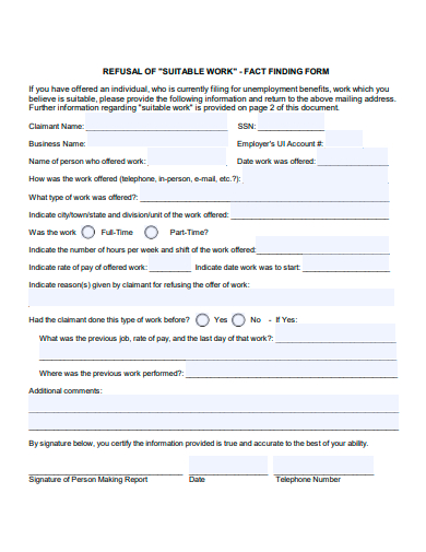suitable work fact finding form template