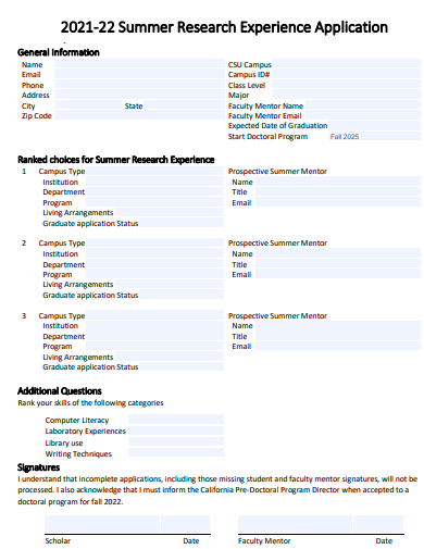 summer research experience application template