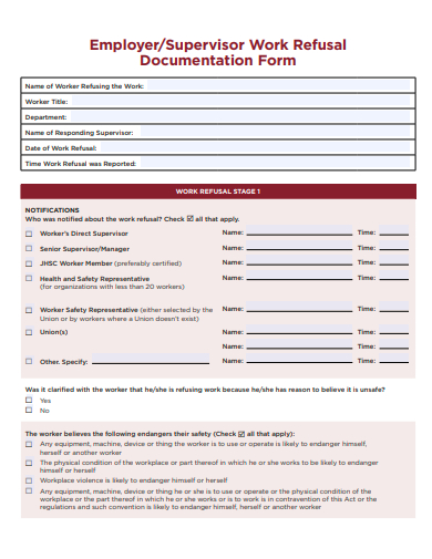 supervisor work refusal documentation form template