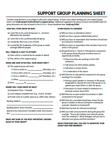 support group planning sheet template