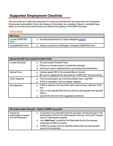 supported employment checklist template