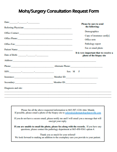 surgery consultation request form template