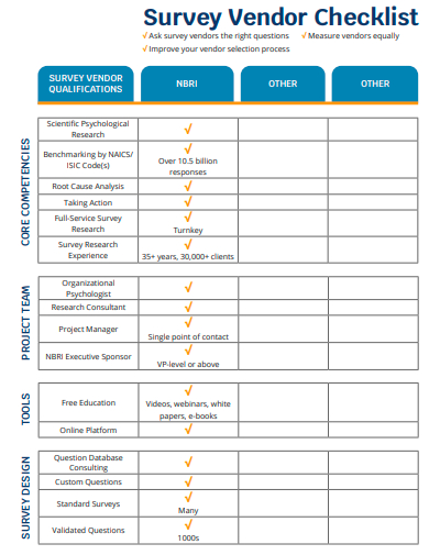 survey vendor checklist template