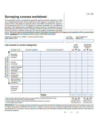 surveying course worksheet template