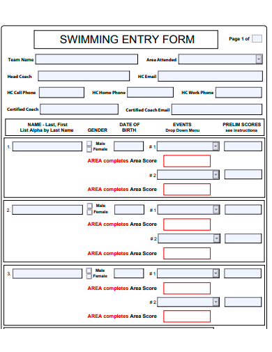 swimming entry form template
