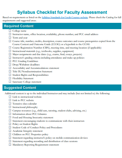 syllabus checklist for faculty assessment template