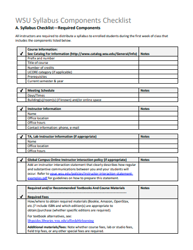 syllabus components checklist template