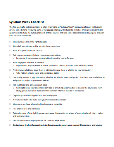 syllabus week checklist template