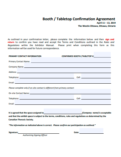 tabletop confirmation agreement template