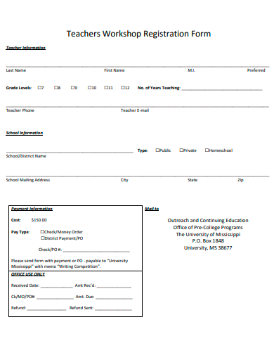 teachers workshop registration form template