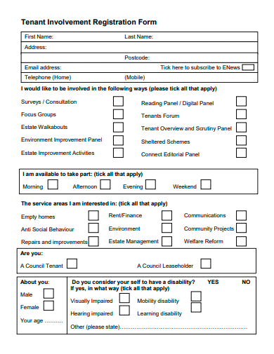 tenant involvement registration form template