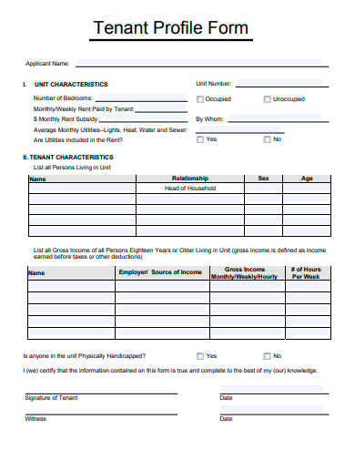 tenant profile form template