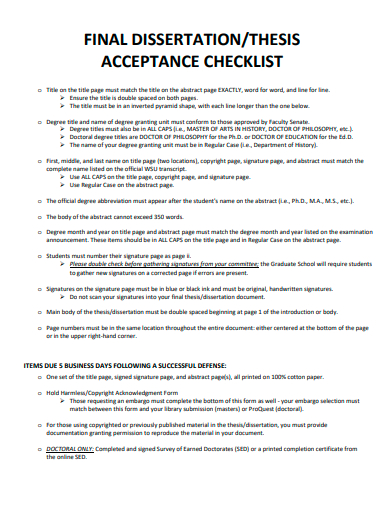 thesis acceptance checklist template