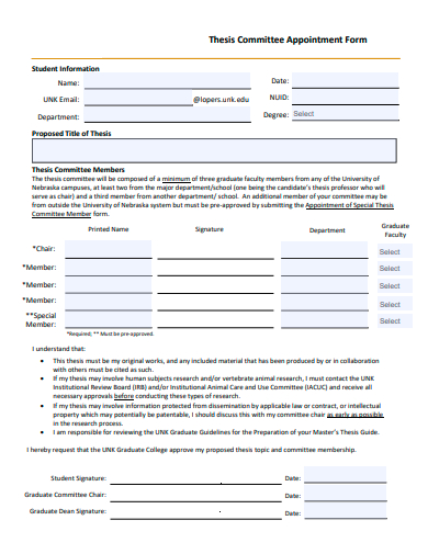 thesis committee appointment form template