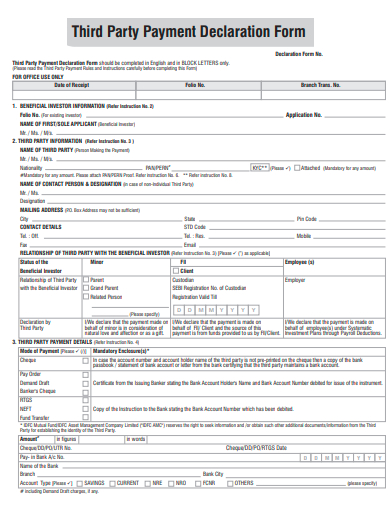 third party payment declaration form template