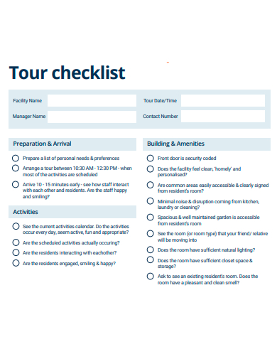 pre tour checklist