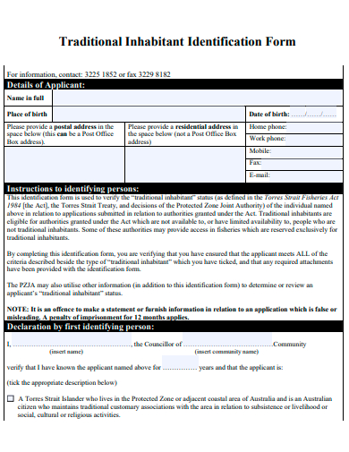 traditional inhabitant identification form template
