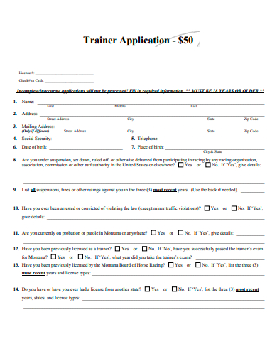 trainer application template